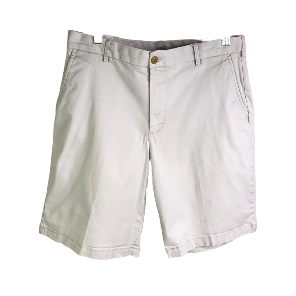 Izod Saltwear Chino Short Size 32 Light Khaki Stretch Flat Front Summer‎ Classic